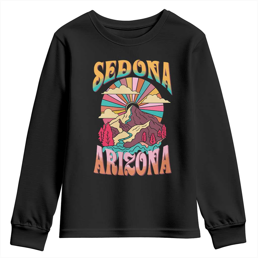 Vintage Retro Sedona Arizona Graphic Youth Sweatshirt Psychedelic Red Rock Mountain Sunset Travel Souvenir TS02 Black Print Your Wear