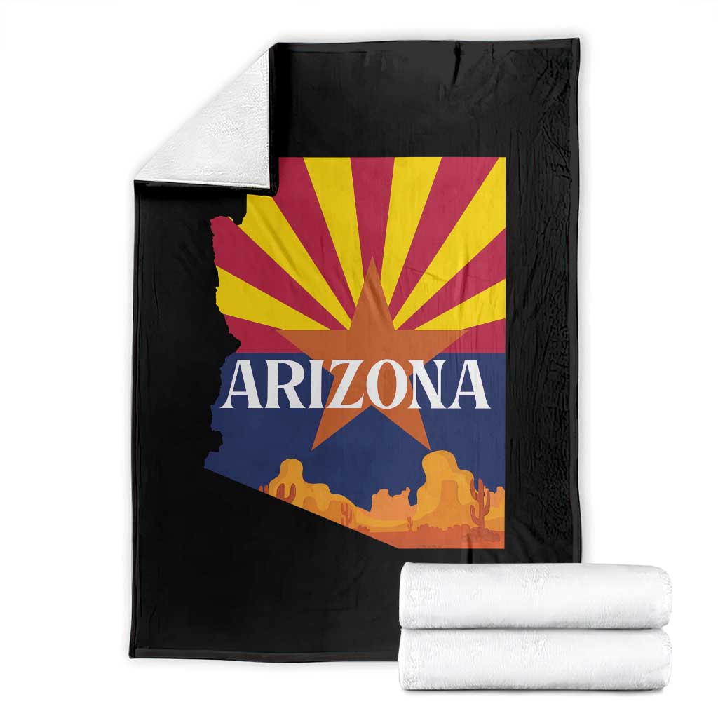 Arizona State Flag Map Graphic Throw Blanket Southwest Sunburst Cactus State Pride Souvenir TS02 Black Print Your Wear