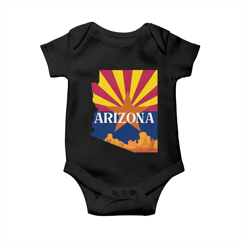 Arizona State Flag Map Graphic Baby Onesie Southwest Sunburst Cactus State Pride Souvenir TS02 Black Print Your Wear