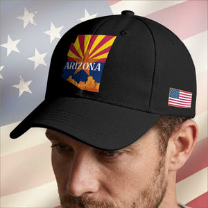 Arizona State Flag Map Graphic Baseball Cap Southwest Sunburst Cactus State Pride Souvenir