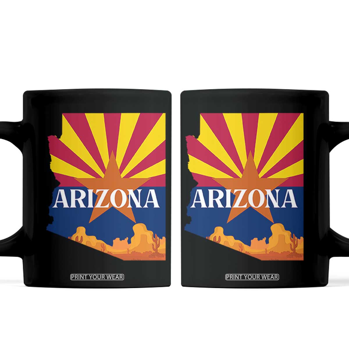 Arizona State Flag Map Graphic Coffee Mug Southwest Sunburst Cactus State Pride Souvenir TS02 Black Print Your Wear