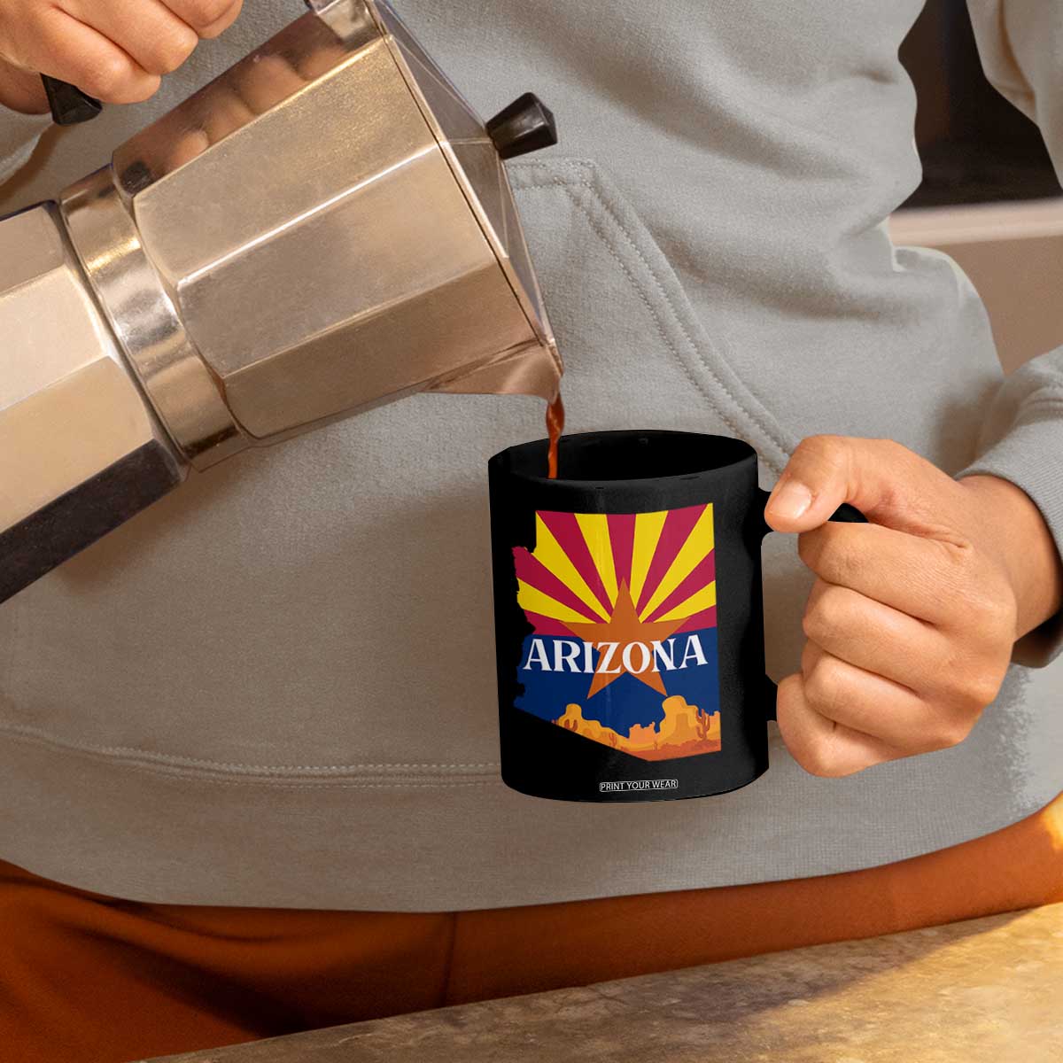 Arizona State Flag Map Graphic Coffee Mug Southwest Sunburst Cactus State Pride Souvenir