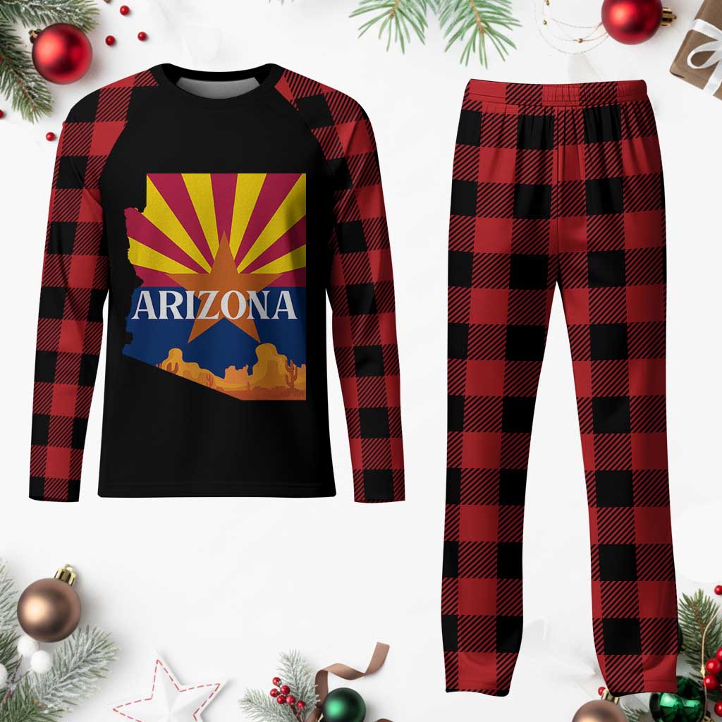 Arizona State Flag Map Graphic Plaid Pajama Set Southwest Sunburst Cactus State Pride Souvenir