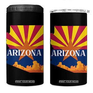 Arizona State Flag Map Graphic 4 in 1 Can Cooler Tumbler Southwest Sunburst Cactus State Pride Souvenir