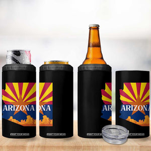 Arizona State Flag Map Graphic 4 in 1 Can Cooler Tumbler Southwest Sunburst Cactus State Pride Souvenir
