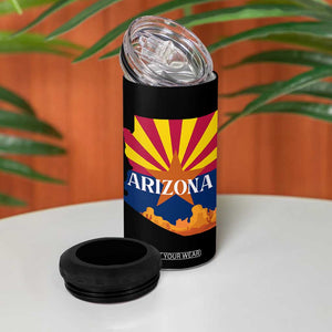 Arizona State Flag Map Graphic 4 in 1 Can Cooler Tumbler Southwest Sunburst Cactus State Pride Souvenir