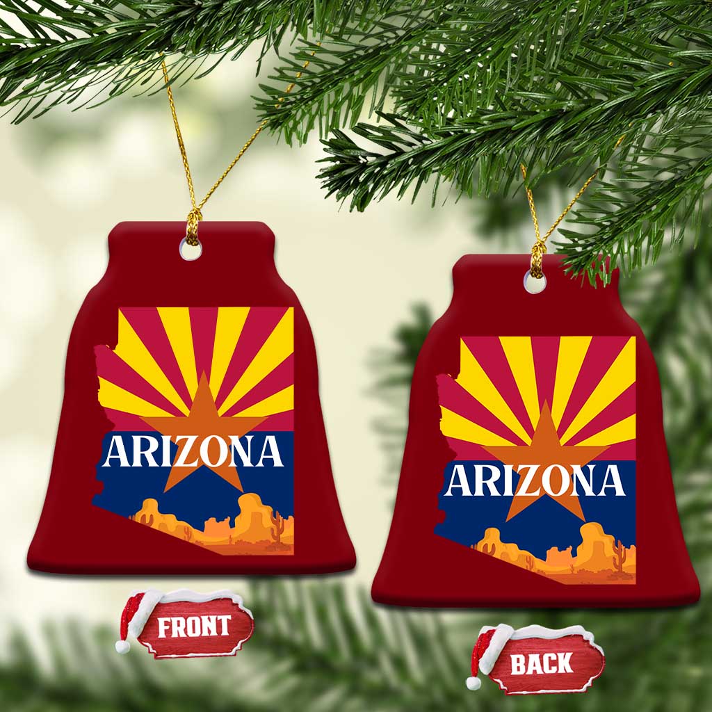 Arizona State Flag Map Graphic Ceramic Ornament Southwest Sunburst Cactus State Pride Souvenir