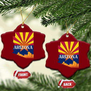 Arizona State Flag Map Graphic Ceramic Ornament Southwest Sunburst Cactus State Pride Souvenir