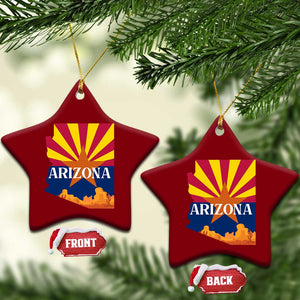 Arizona State Flag Map Graphic Ceramic Ornament Southwest Sunburst Cactus State Pride Souvenir