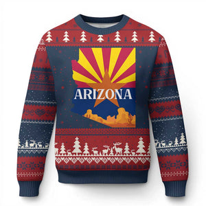 Arizona State Flag Map Graphic Ugly Christmas Sweater Southwest Sunburst Cactus State Pride Souvenir