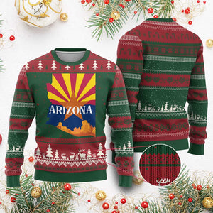 Arizona State Flag Map Graphic Ugly Christmas Sweater Southwest Sunburst Cactus State Pride Souvenir