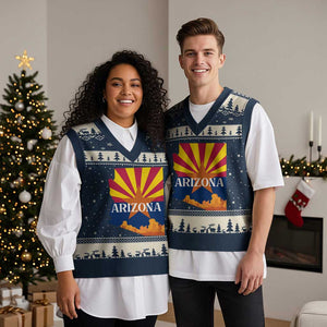 Arizona State Flag Map Graphic V-Neck Knit Sweater Vest Southwest Sunburst Cactus State Pride Souvenir