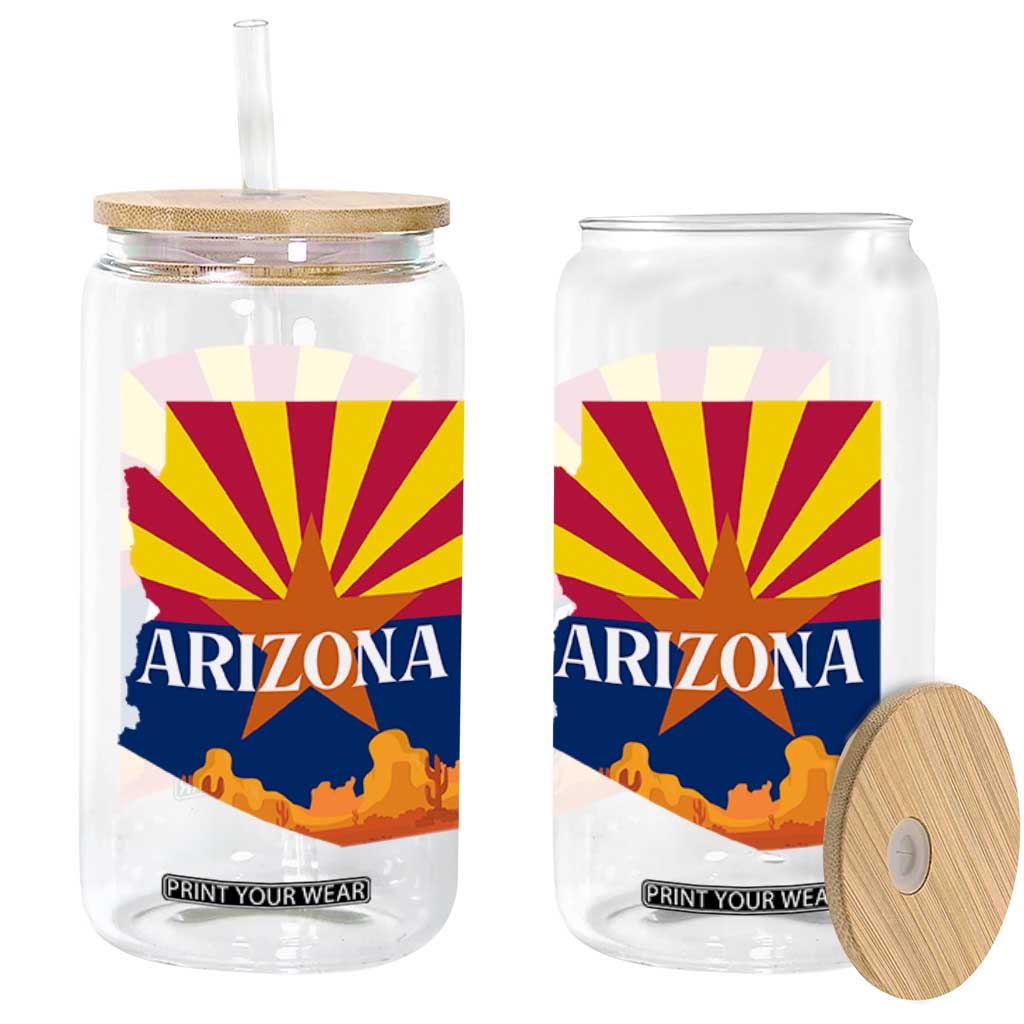 Arizona State Flag Map Graphic Glass Can Southwest Sunburst Cactus State Pride Souvenir