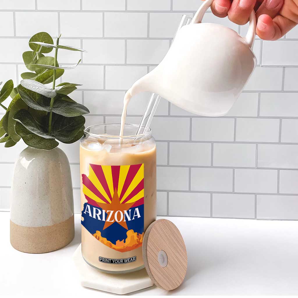 Arizona State Flag Map Graphic Glass Can Southwest Sunburst Cactus State Pride Souvenir
