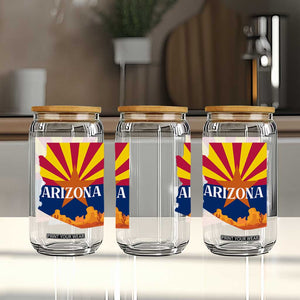 Arizona State Flag Map Graphic Glass Can Southwest Sunburst Cactus State Pride Souvenir