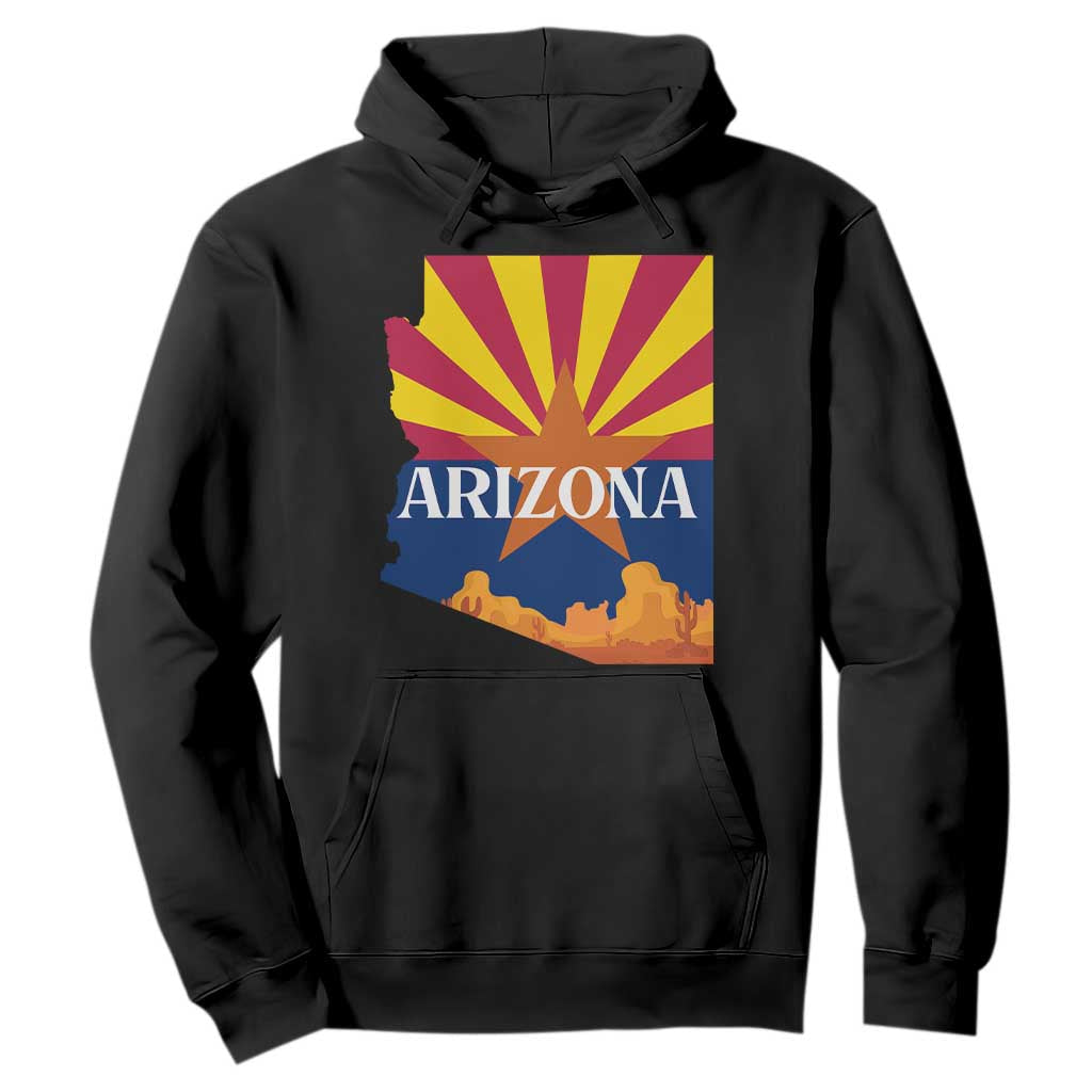 Arizona State Flag Map Graphic Hoodie Southwest Sunburst Cactus State Pride Souvenir TS02 Black Print Your Wear
