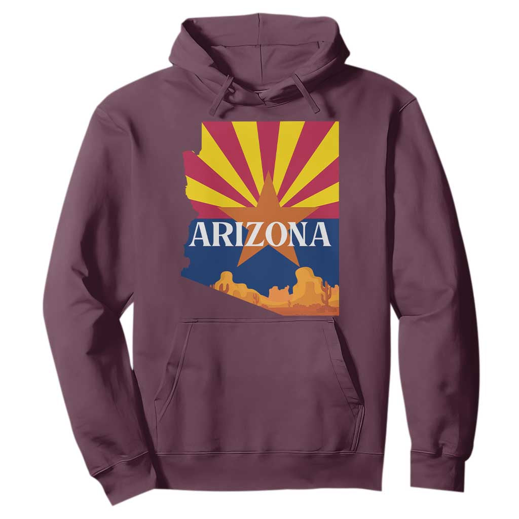 Arizona State Flag Map Graphic Hoodie Southwest Sunburst Cactus State Pride Souvenir