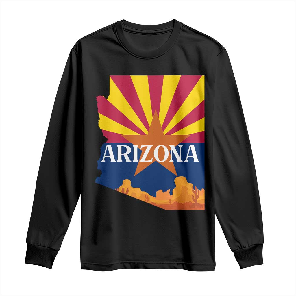 Arizona State Flag Map Graphic Long Sleeve Shirt Southwest Sunburst Cactus State Pride Souvenir TS02 Black Print Your Wear