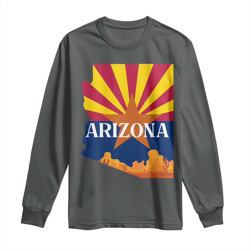 Arizona State Flag Map Graphic Long Sleeve Shirt Southwest Sunburst Cactus State Pride Souvenir