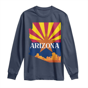 Arizona State Flag Map Graphic Long Sleeve Shirt Southwest Sunburst Cactus State Pride Souvenir