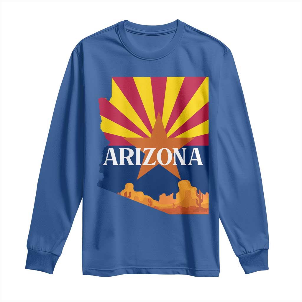 Arizona State Flag Map Graphic Long Sleeve Shirt Southwest Sunburst Cactus State Pride Souvenir