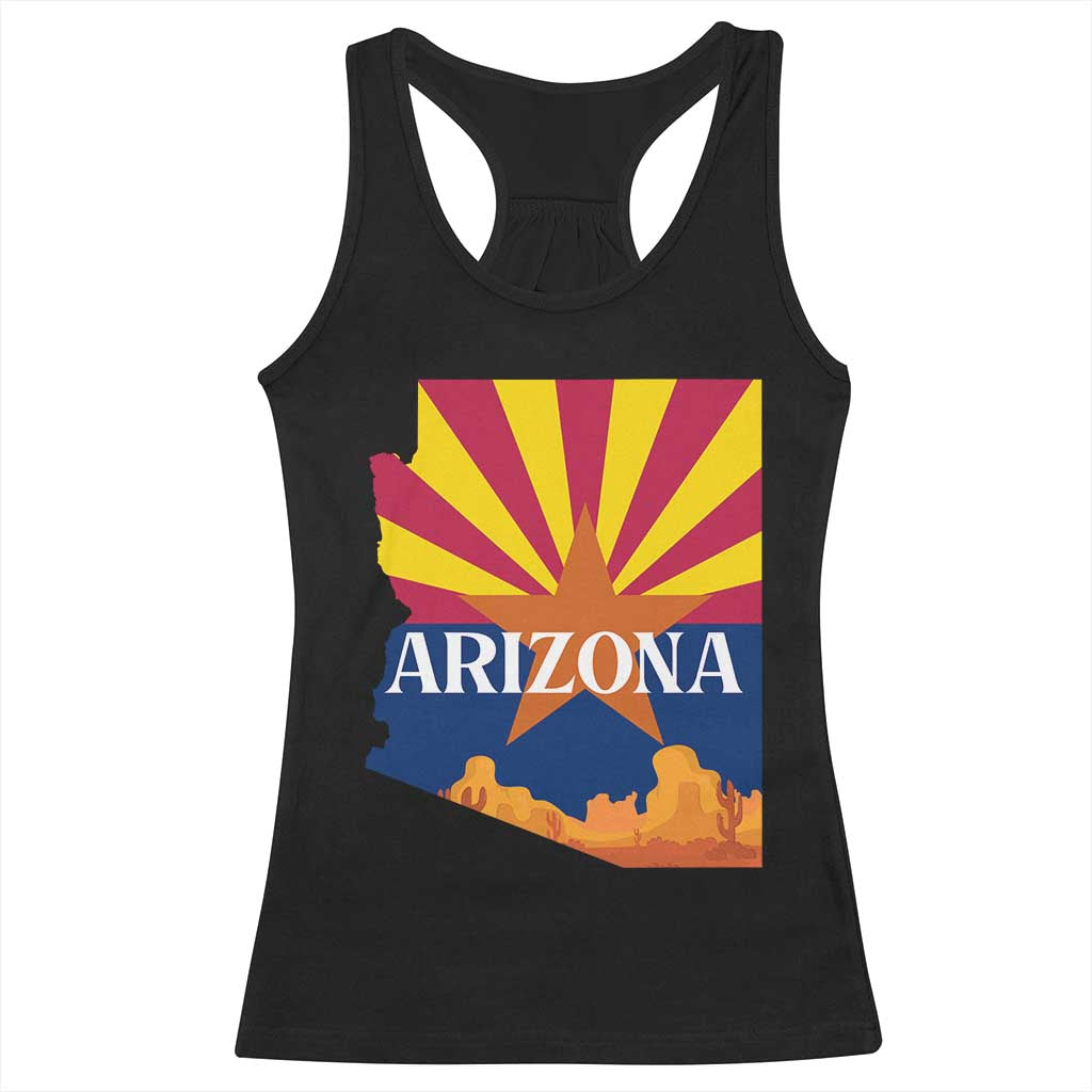 Arizona State Flag Map Graphic Racerback Tank Top Southwest Sunburst Cactus State Pride Souvenir TS02 Black Print Your Wear