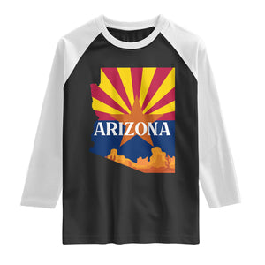 Arizona State Flag Map Graphic Raglan Shirt Southwest Sunburst Cactus State Pride Souvenir