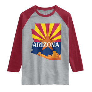 Arizona State Flag Map Graphic Raglan Shirt Southwest Sunburst Cactus State Pride Souvenir