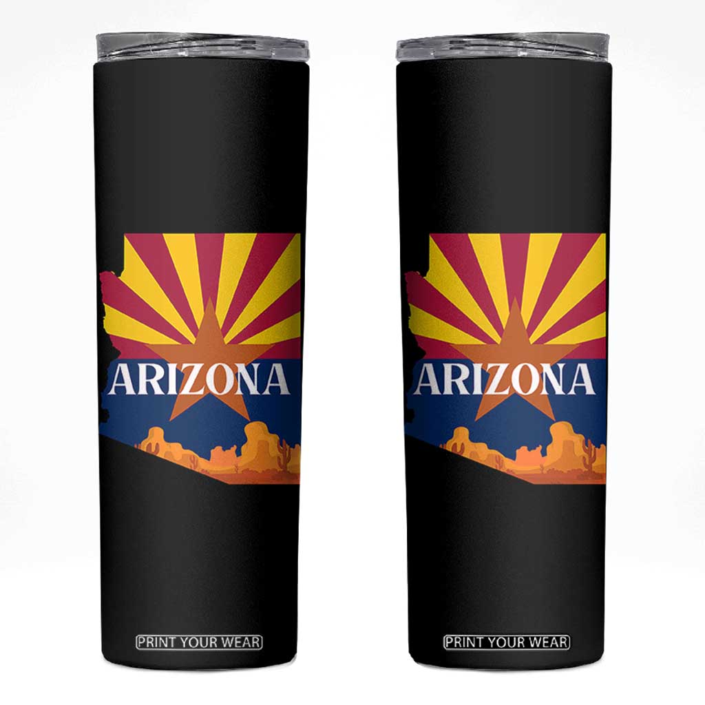 Arizona State Flag Map Graphic Skinny Tumbler Southwest Sunburst Cactus State Pride Souvenir TS02 Black Print Your Wear