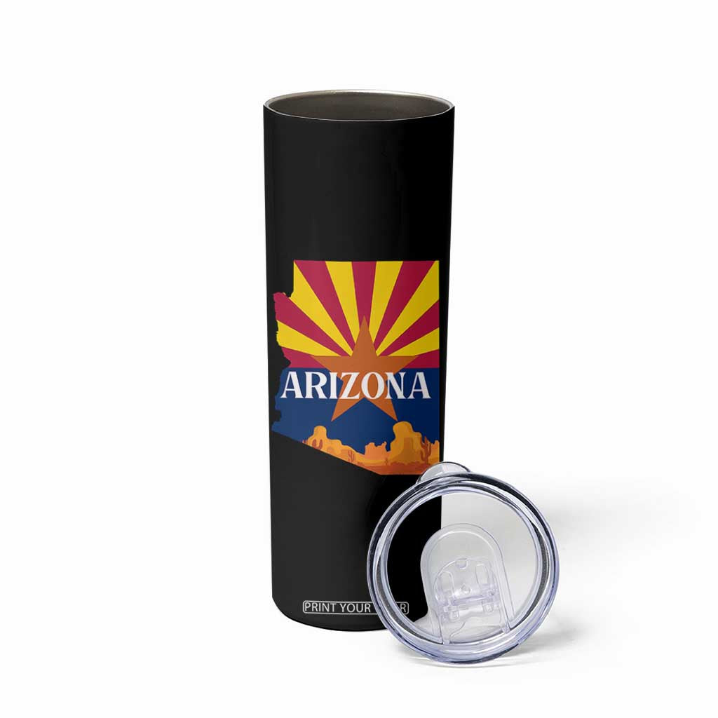 Arizona State Flag Map Graphic Skinny Tumbler Southwest Sunburst Cactus State Pride Souvenir
