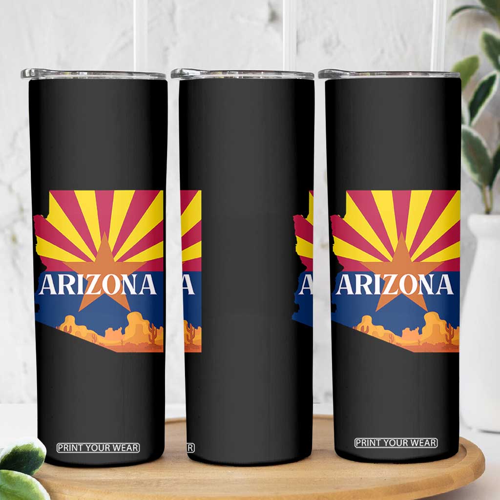 Arizona State Flag Map Graphic Skinny Tumbler Southwest Sunburst Cactus State Pride Souvenir