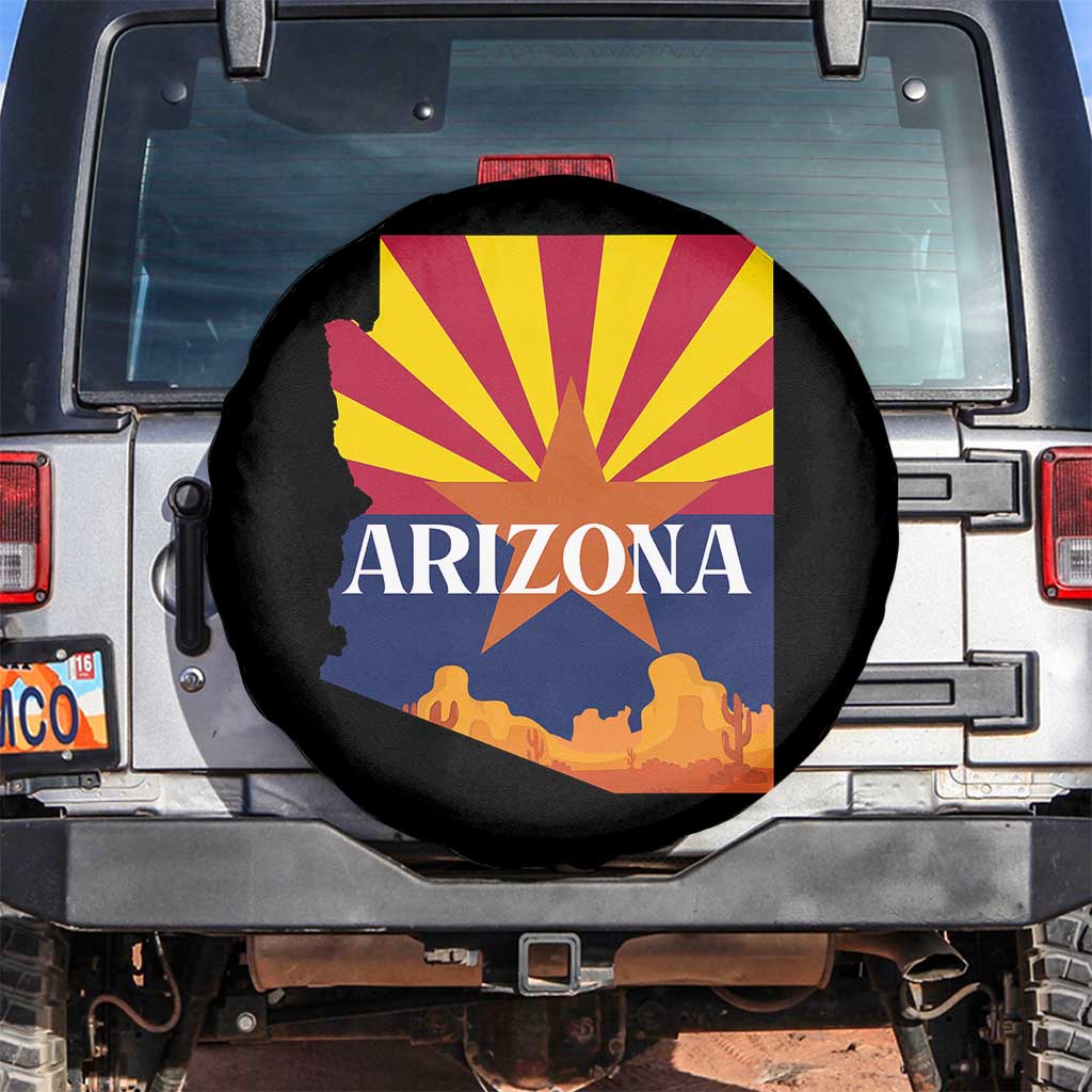 Arizona State Flag Map Graphic Spare Tire Cover Southwest Sunburst Cactus State Pride Souvenir TS02 No hole Black Print Your Wear