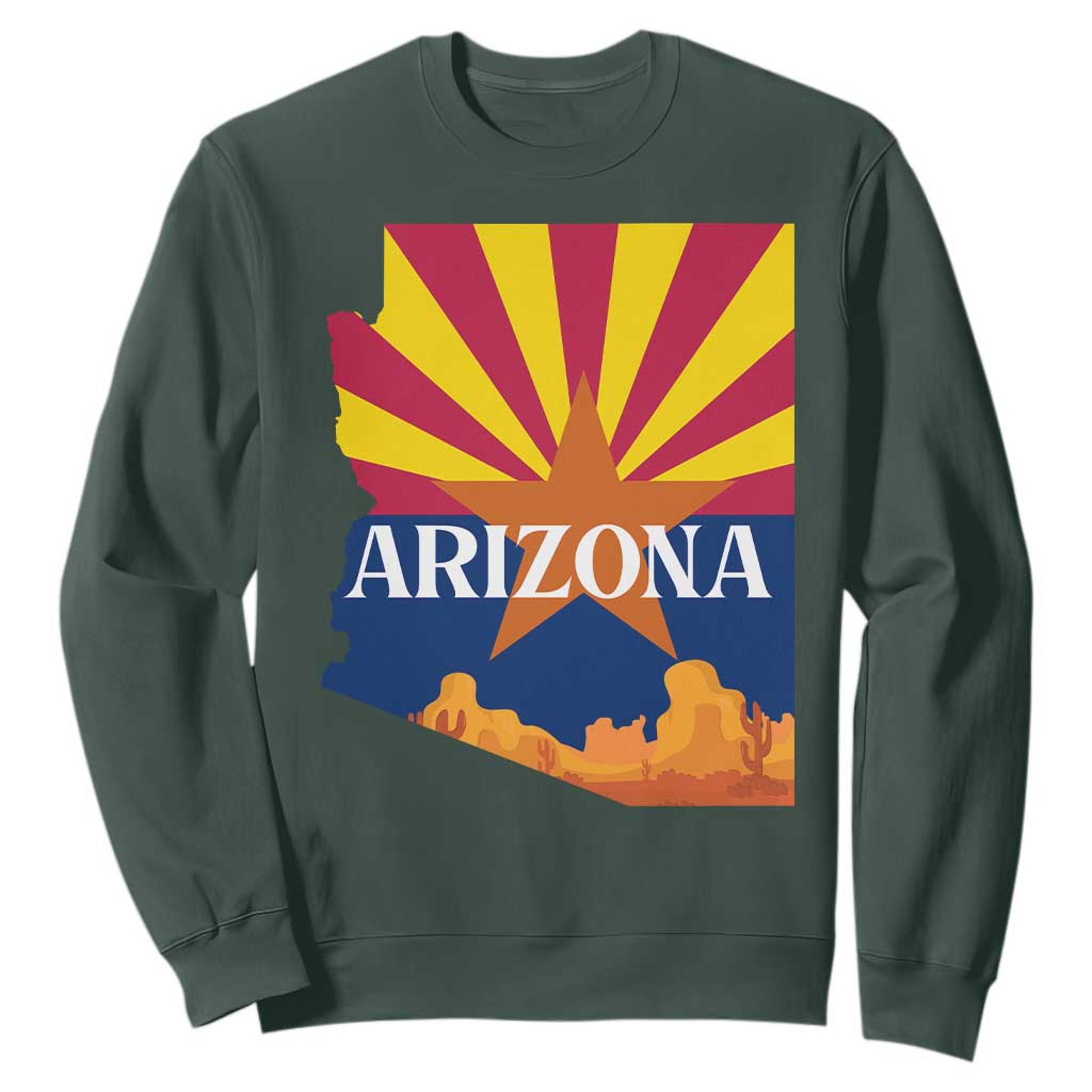 Arizona State Flag Map Graphic Sweatshirt Southwest Sunburst Cactus State Pride Souvenir