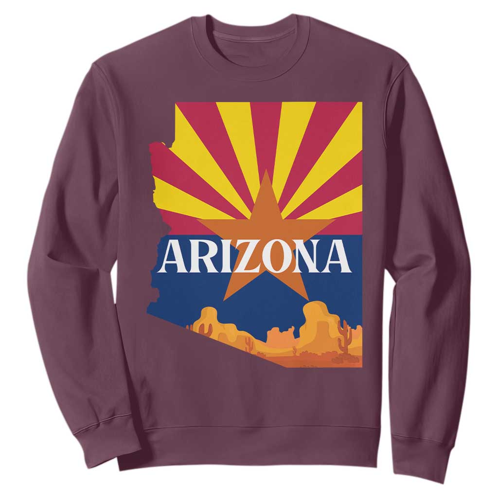 Arizona State Flag Map Graphic Sweatshirt Southwest Sunburst Cactus State Pride Souvenir