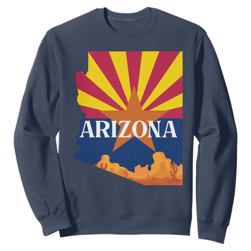 Arizona State Flag Map Graphic Sweatshirt Southwest Sunburst Cactus State Pride Souvenir