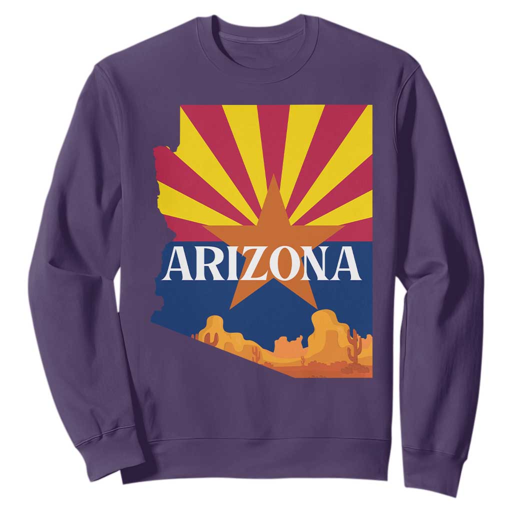 Arizona State Flag Map Graphic Sweatshirt Southwest Sunburst Cactus State Pride Souvenir