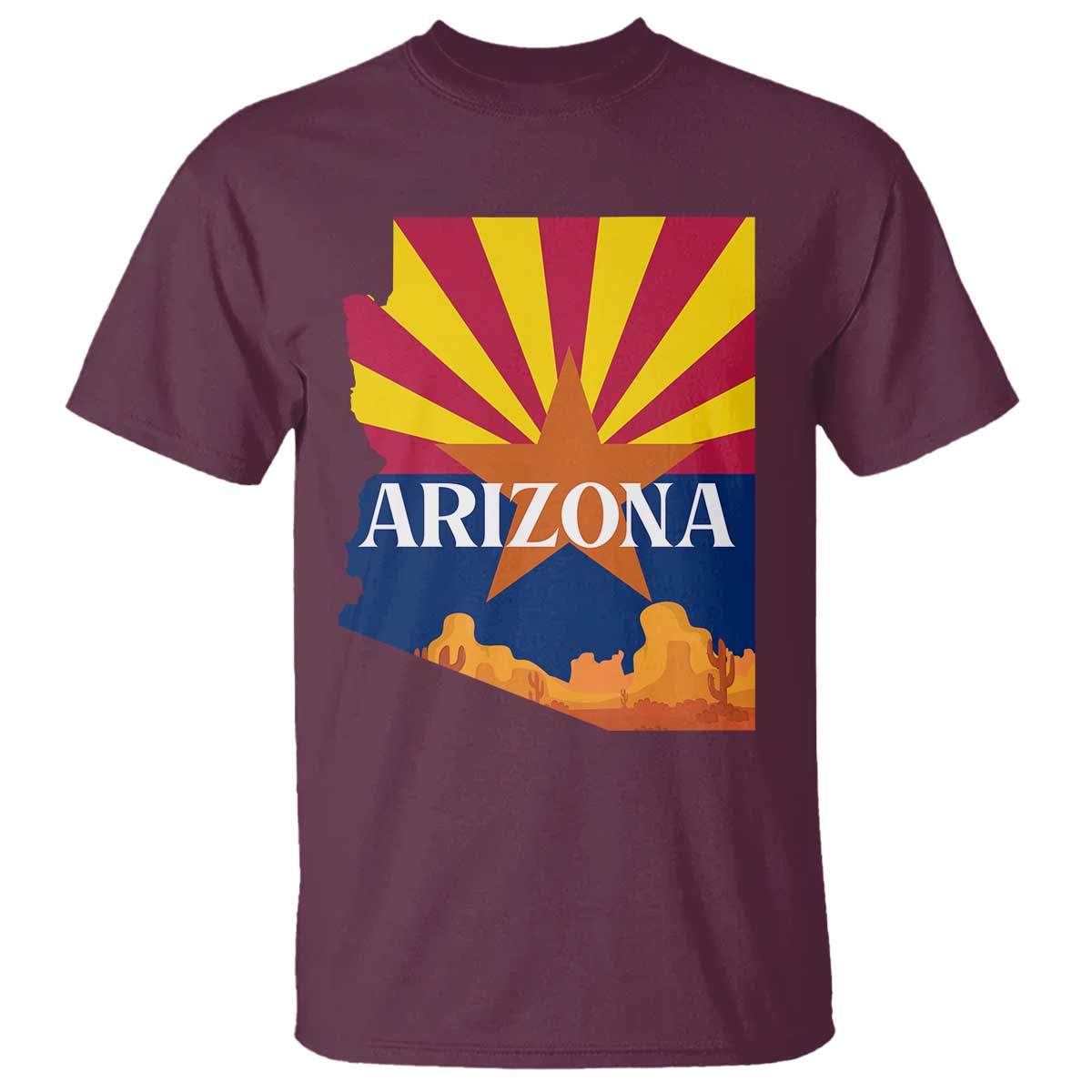 Arizona State Flag Map Graphic T Shirt Southwest Sunburst Cactus State Pride Souvenir