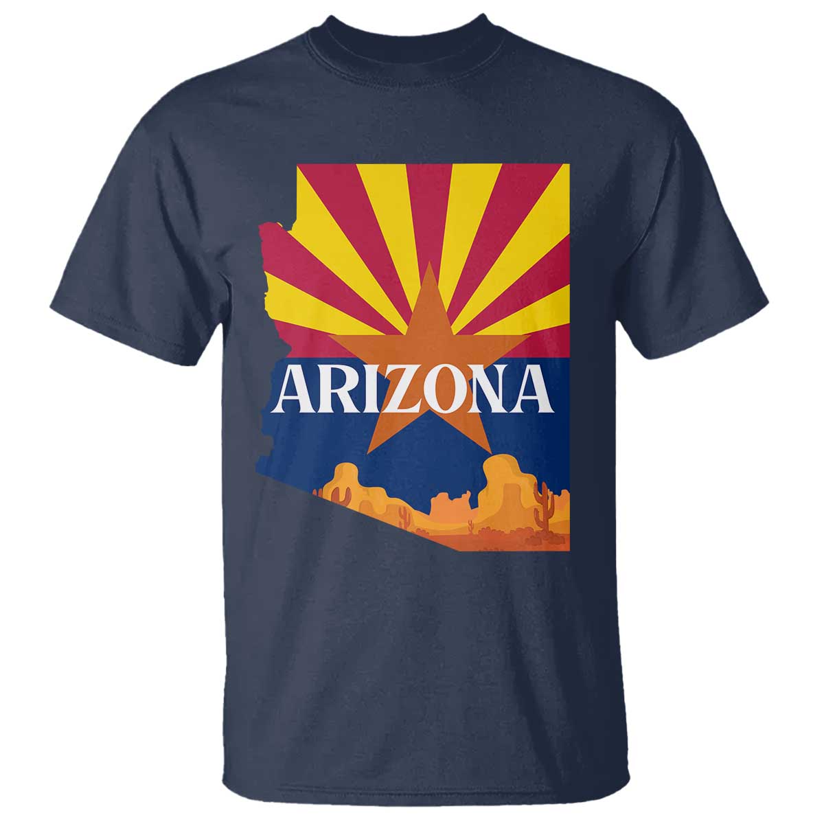 Arizona State Flag Map Graphic T Shirt Southwest Sunburst Cactus State Pride Souvenir