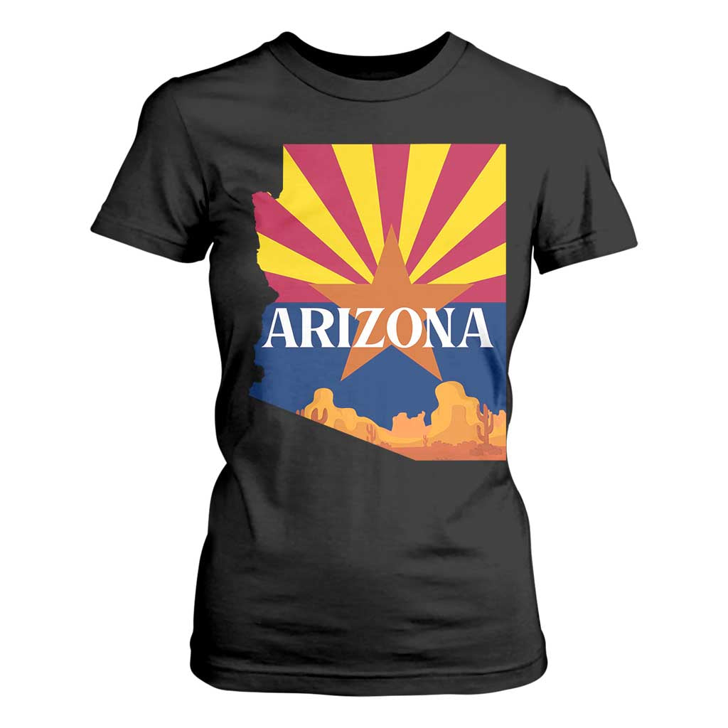 Arizona State Flag Map Graphic T Shirt For Women Southwest Sunburst Cactus State Pride Souvenir TS02 Black Print Your Wear