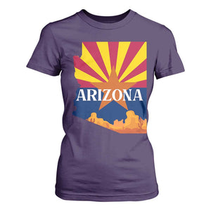 Arizona State Flag Map Graphic T Shirt For Women Southwest Sunburst Cactus State Pride Souvenir