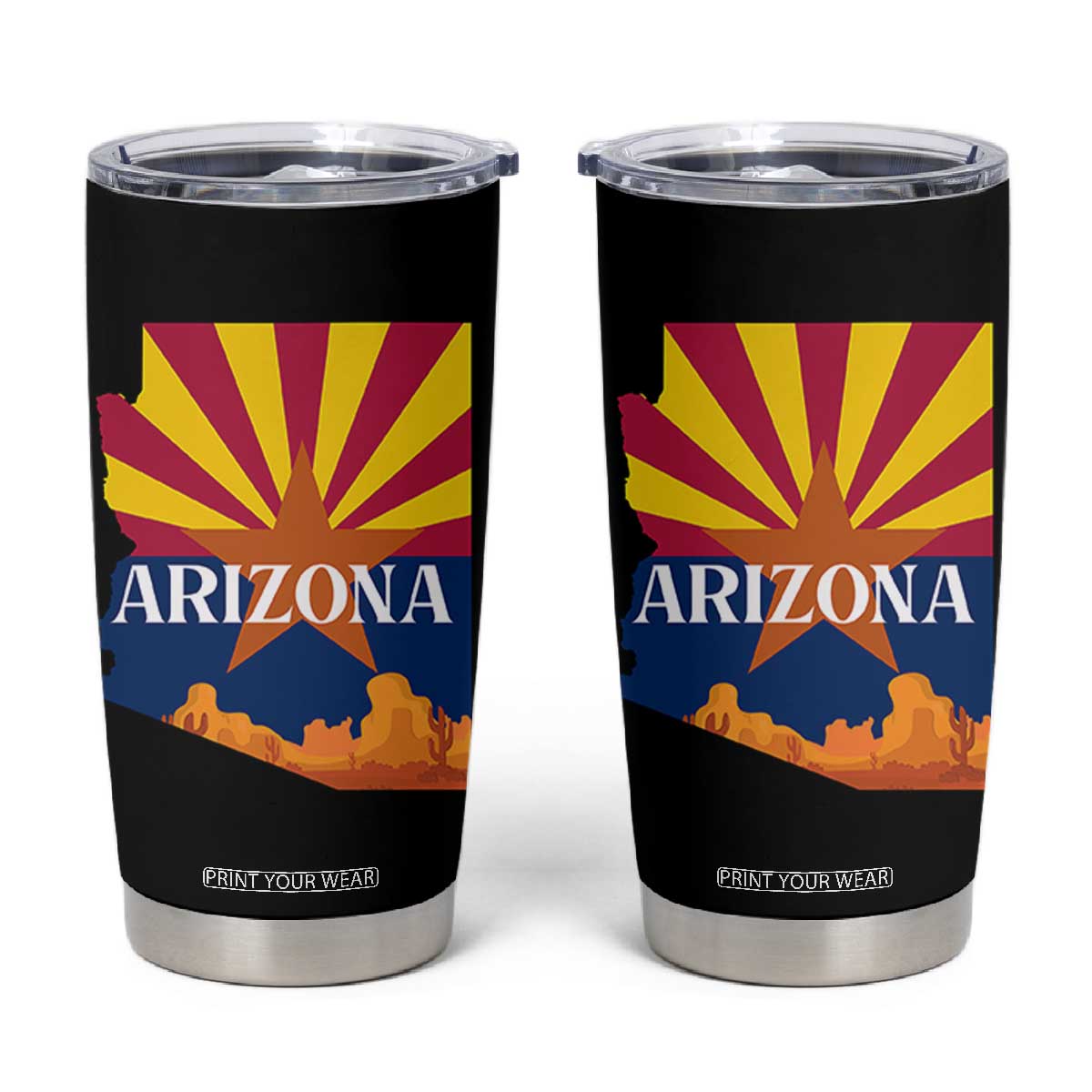 Arizona State Flag Map Graphic Tumbler Cup Southwest Sunburst Cactus State Pride Souvenir