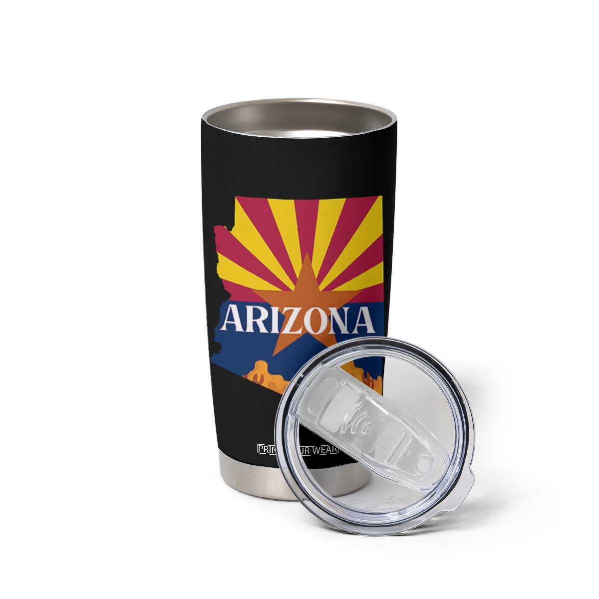 Arizona State Flag Map Graphic Tumbler Cup Southwest Sunburst Cactus State Pride Souvenir