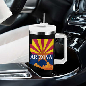 Arizona State Flag Map Graphic Tumbler With Handle Southwest Sunburst Cactus State Pride Souvenir