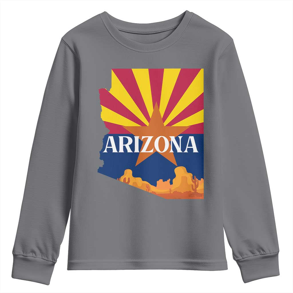 Arizona State Flag Map Graphic Youth Sweatshirt Southwest Sunburst Cactus State Pride Souvenir