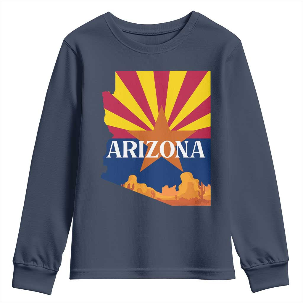 Arizona State Flag Map Graphic Youth Sweatshirt Southwest Sunburst Cactus State Pride Souvenir