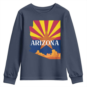 Arizona State Flag Map Graphic Youth Sweatshirt Southwest Sunburst Cactus State Pride Souvenir