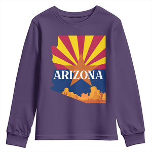 Arizona State Flag Map Graphic Youth Sweatshirt Southwest Sunburst Cactus State Pride Souvenir