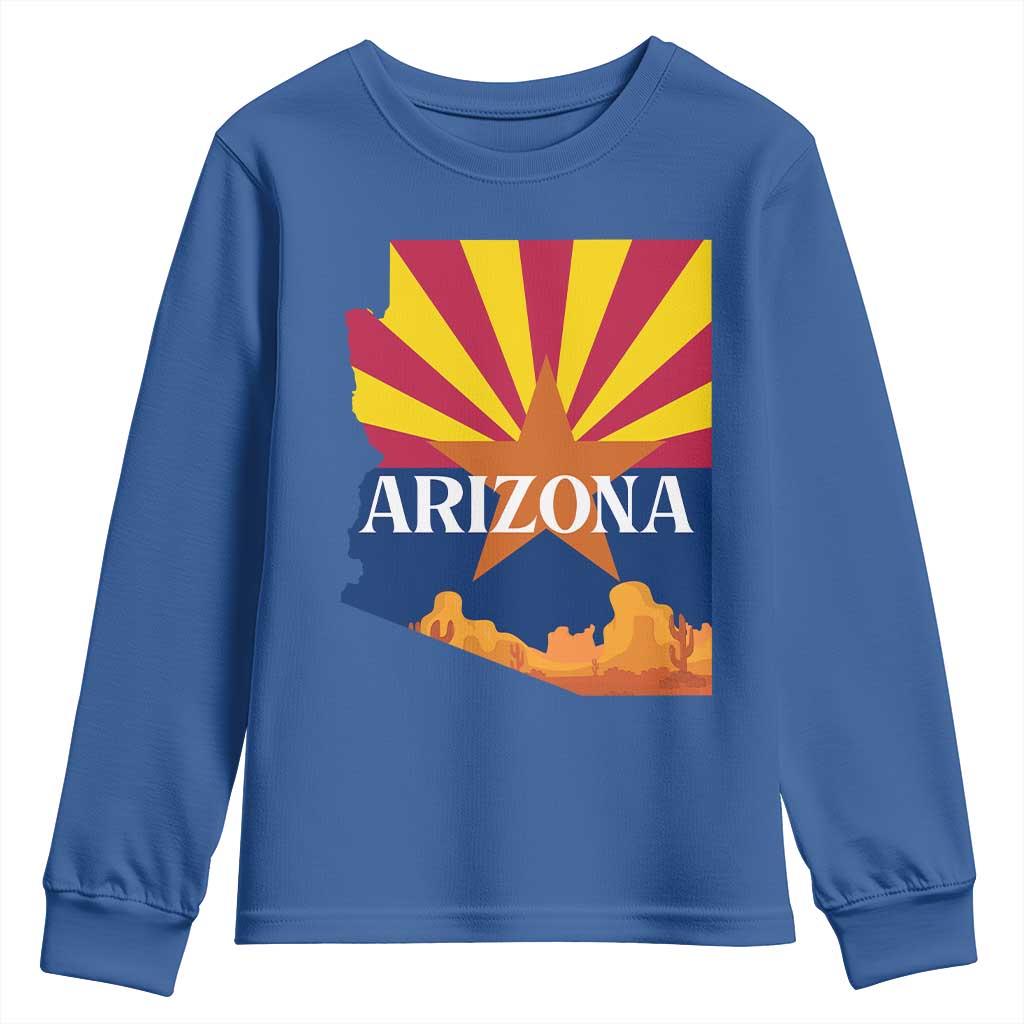 Arizona State Flag Map Graphic Youth Sweatshirt Southwest Sunburst Cactus State Pride Souvenir
