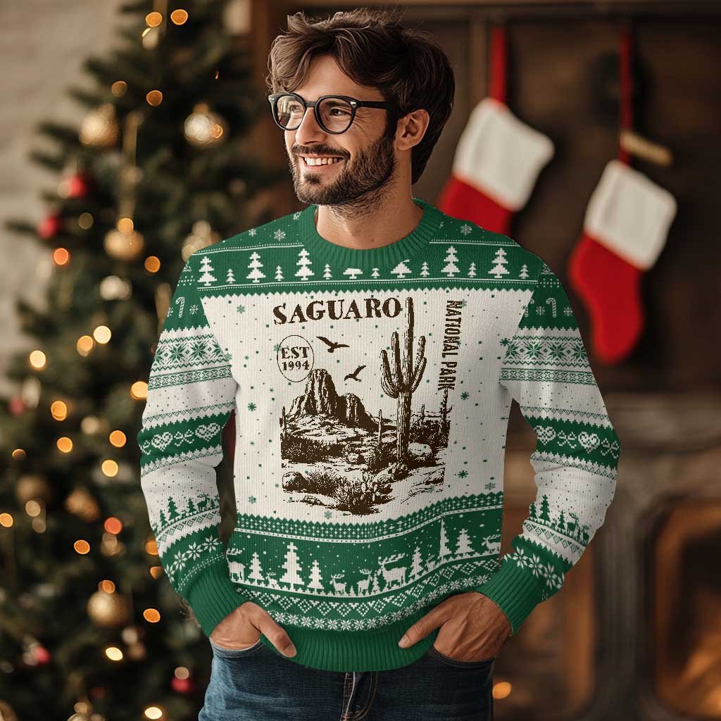 Vintage Saguaro National Park Est 1994 Graphic Ugly Christmas Sweater Retro Arizona Desert Mountain Hiking Souvenir
