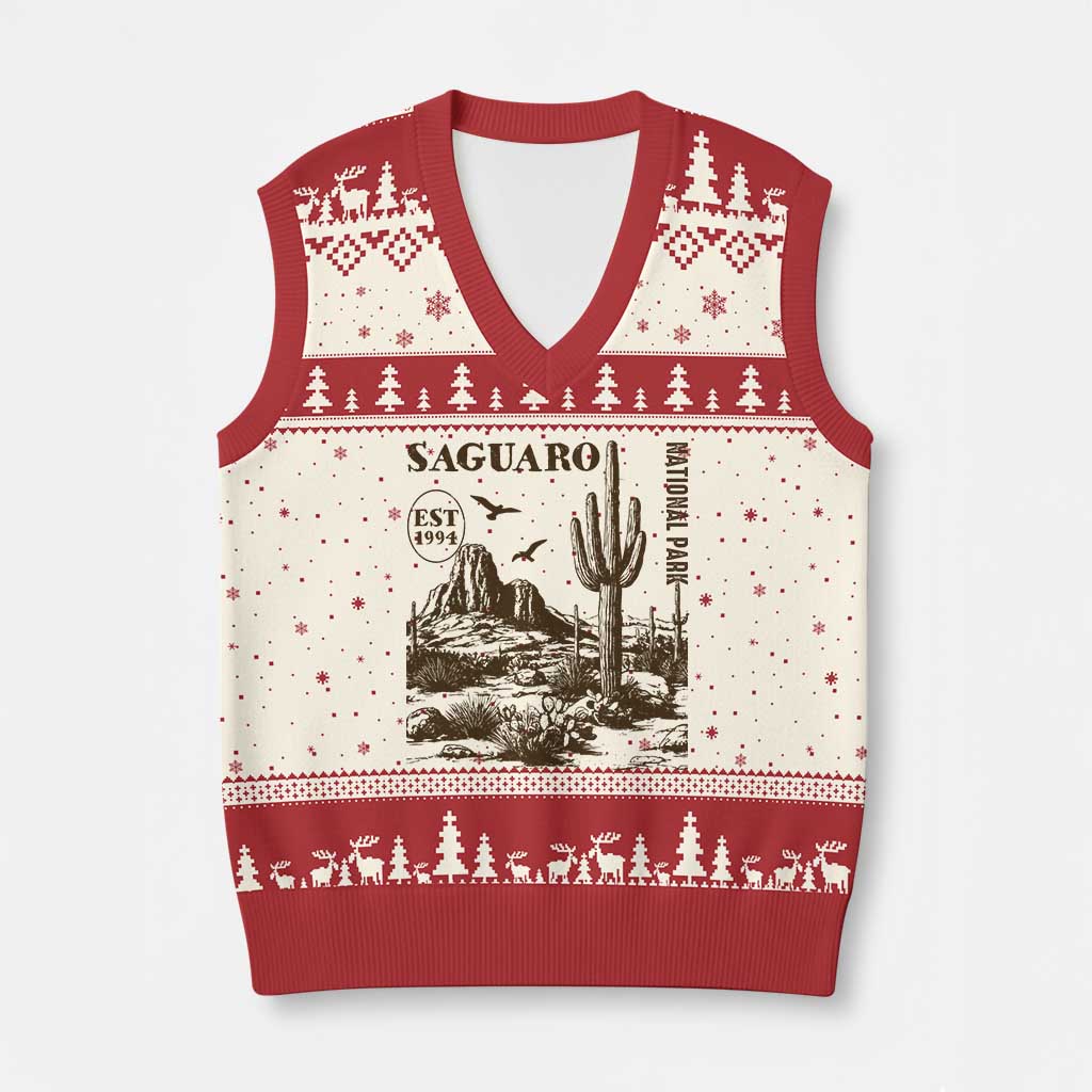 Vintage Saguaro National Park Est 1994 Graphic V-Neck Knit Sweater Vest Retro Arizona Desert Mountain Hiking Souvenir TS02 Beige Red Print Your Wear